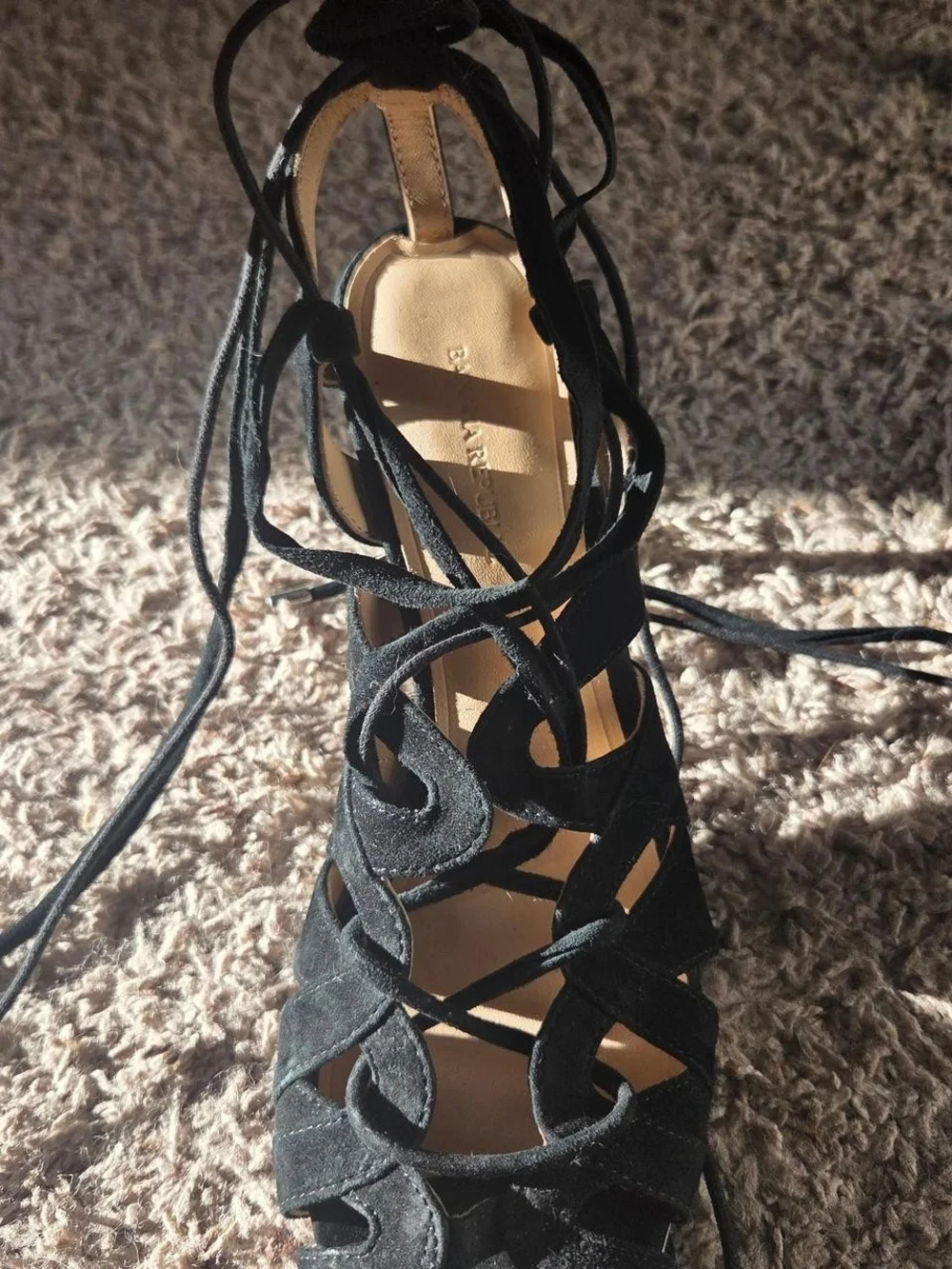 Banana Republic Black Lace-Up Suede High Heel Sandals